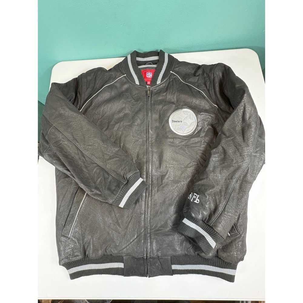 Vintage Pittsburgh‎ Steelers Leather Bomber Jacket XL G-III NFL Black